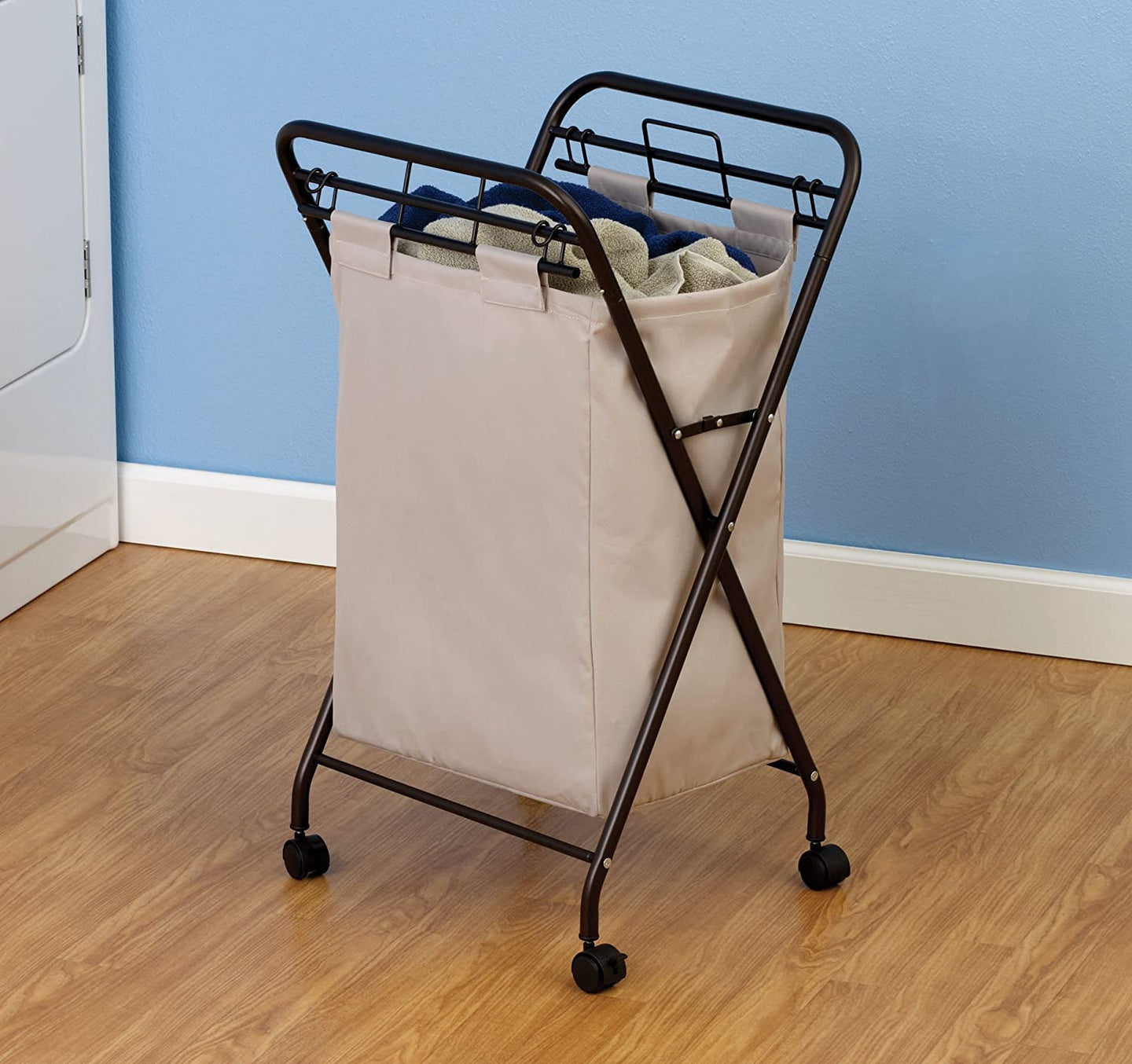 Household Essentials Rolling Laundry Hamper with Heavy-Duty Canvas Bag | Antique Bronze Frame