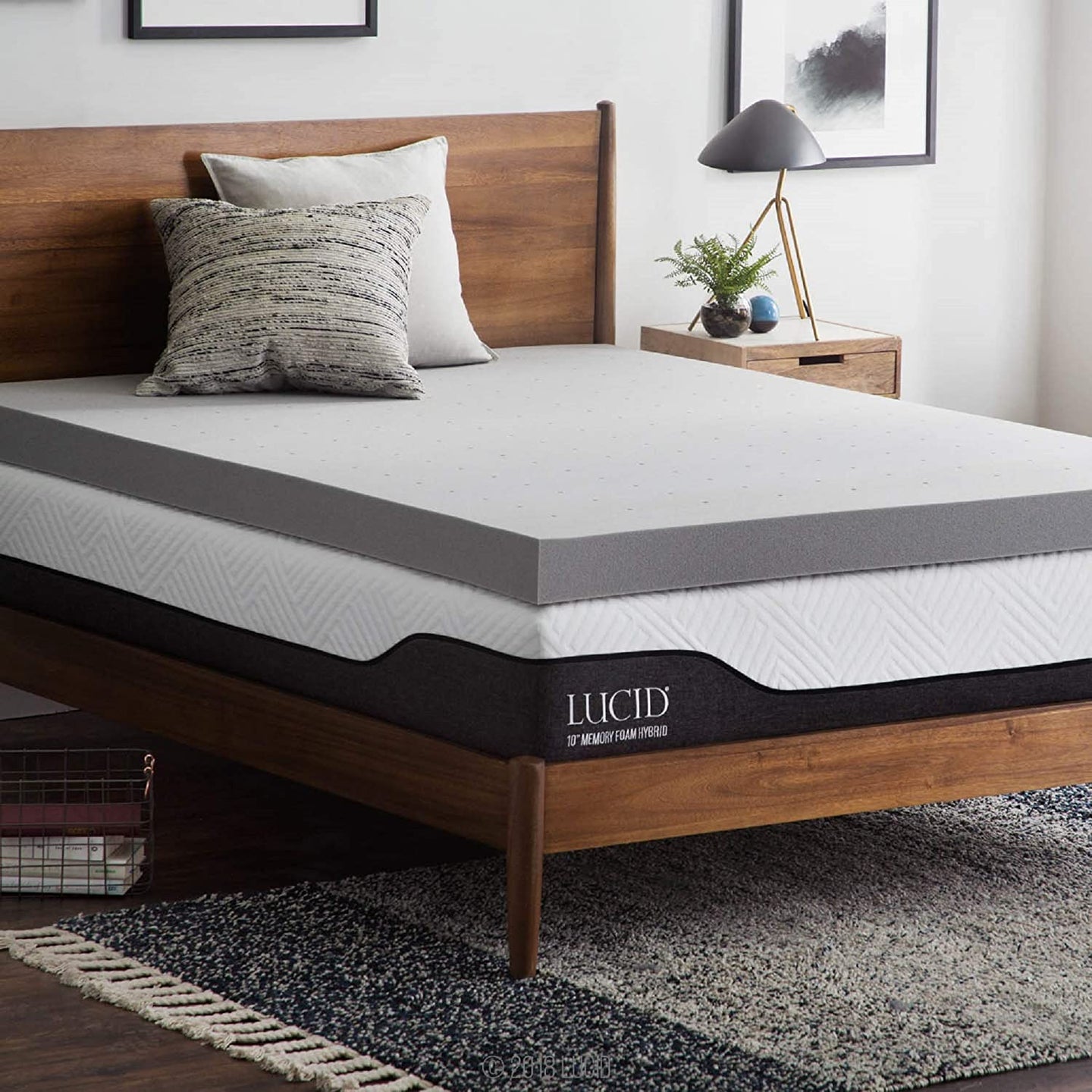 Lucid 3-Inch Bamboo Charcoal Memory Foam Mattress Topper MRM2701