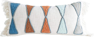 Bloomingville Rectangle Cotton Pillow with Embroidery & Fringe 2043