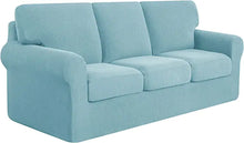 Load image into Gallery viewer, Large 7 Pieces Stretch Sofa Slipcover, Couch Cover for 3 Cushion Washable Sofa Cover with Individual Backrest Cushion Covers Furniture Covers for Living Room (Sofa, Steel Blue)
