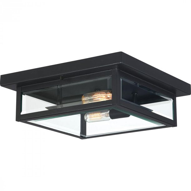 Quoizel Westover Modern Industrial 2-Light Outdoor Flush Mount Ceiling Lighting, Earth Black 329CDR