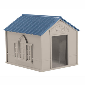 Suncast Indoor & Outdoor Dog House for Medium and Large Breeds, Tan/Blue 7538