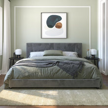 Load image into Gallery viewer, Maverick Velvet Platform Bed with Tufted Headboard, King, Gray
