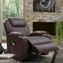 Load image into Gallery viewer, Lacoo Power Lift Recliner with Massage and Heat, Brown Faux Leather **AS IS**
