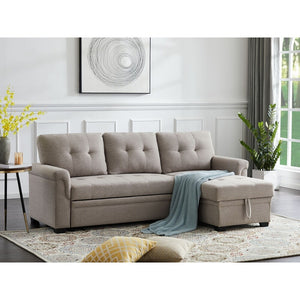86" Lucca Light Gray Linen Reversible Sleeper Sectional Sofa with Storage Chaise