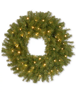 24" Norwood Fir Wreath With 50 Battery-Operated LED Lights & Timer