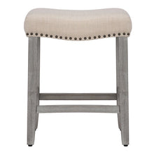Load image into Gallery viewer, 24&quot; Inch Upholstered Saddle Seat Bar Stool (Set of 2), Antique Gray/Beige
