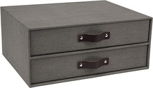 Load image into Gallery viewer, Birger 2-Drawer Canvas Fiberboard Easy Pull Handle Document Letter Box, 5.7 x 13 x 9.8 in, Grey
