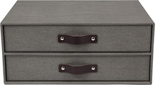 Load image into Gallery viewer, Birger 2-Drawer Canvas Fiberboard Easy Pull Handle Document Letter Box, 5.7 x 13 x 9.8 in, Grey
