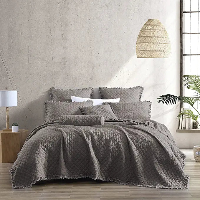 Ravi Stone Washed Solid Diamond Stitched Quilted Euro Sham, Euro, Grey
