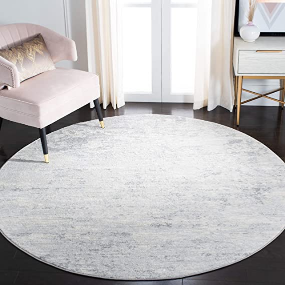 Brentwood Collection 3' x 3' Round Ivory/Grey Modern Abstract Non-Shedding Living Room Bedroom Area Rug