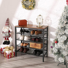 Load image into Gallery viewer, 5-Tier Shoe Storage Unit Flat &amp; Slant Adjustable Shoe Organizer Shelf for 16 Pairs #2453HW
