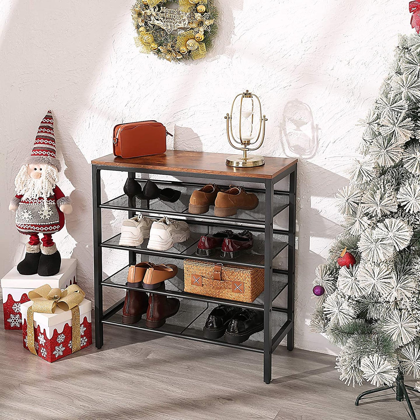 5-Tier Shoe Storage Unit Flat & Slant Adjustable Shoe Organizer Shelf for 16 Pairs #2453HW