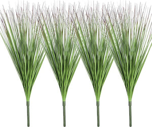 18" Artificial Plants Onion Grass Greenery Wheat Grass Stems Faux Shrub PVC Green Grass Plants Outdoor Indoor Home Garden Planter Decor Pack of 4 (Green, 4)