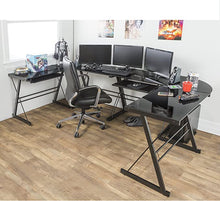 Load image into Gallery viewer, Ellis Modern Glass Top L Shaped Corner Gaming Desk with Computer Keyboard Tray, 51 Inch, Black
