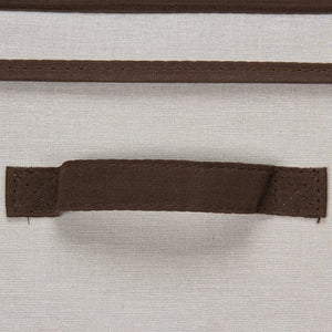 Storage Box with Lid and Handle - Natural Beige Canvas with Brown Trim- Medium 10"x11", (Set of 2)