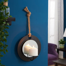 Load image into Gallery viewer, Danya B. Decorative Round Rustic Pillar Candle Sconce with Rope and Mirror – A Unique Hanging Wall Accent MRM1129

