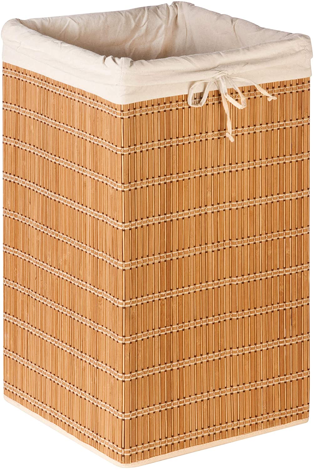 Honey-Can-Do HMP-01620 Square Wicker Hamper, Natural Bamboo/Beige Canvas, 25-Inches Tall, EC1101
