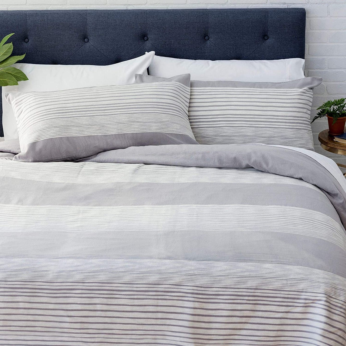 Welhome 100% Cotton Percale Crosby Stripe Comforter Set - Full/Queen - 88