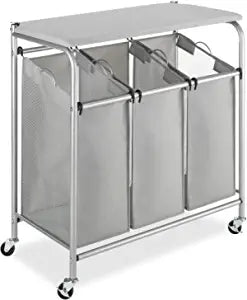 3 Section Rolling Laundry Sorter with Folding Station - Ironing Board