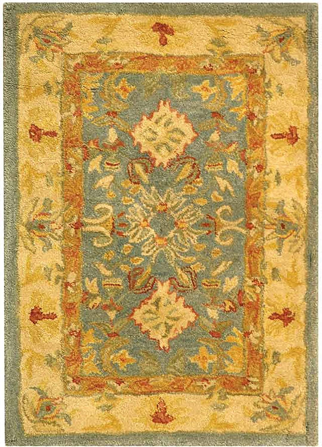 SAFAVIEH Anatolia Collection 2' x 3' Light Blue/Ivory Handmade Traditional Oriental Premium Wool Accent Rug
