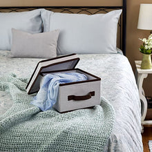 Load image into Gallery viewer, Storage Box with Lid and Handle - Natural Beige Canvas with Brown Trim- Medium 10&quot;x11&quot;, (Set of 2)

