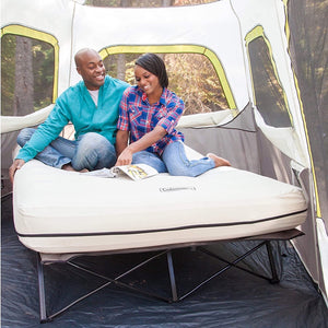 Coleman Camping Cot, Air Mattress, and Pump Combo | Folding Camp Cot and Air Bed with Side Tables and Battery Operated Pump MRM1176