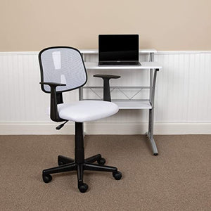 23"D x 23"W x 31.5"H Fundamentals Mid-Back White Mesh Swivel Task Office Chair with Pivot Back and Arms
