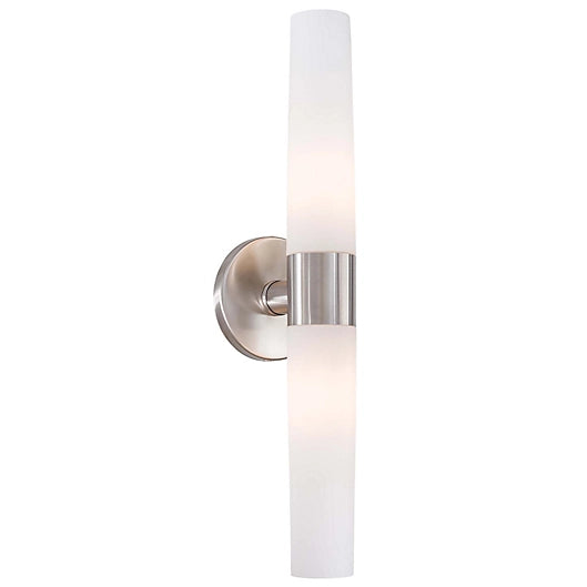 Saber 2-Light Bath Fixture in Brushed Stainless Steel with Glass Shade