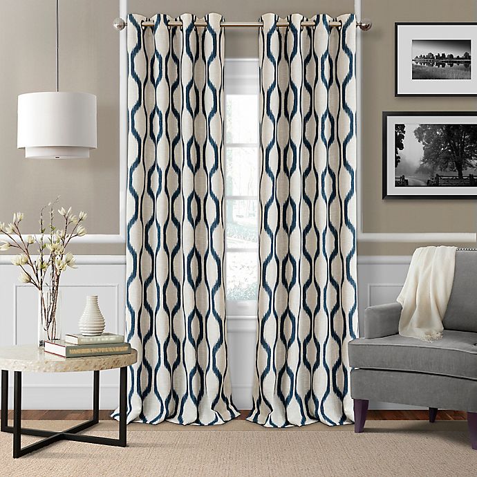 Elrene Renzo 84-Inch Grommet Ikat Geometric Linen Darkening Curtain Panel in Indigo, (Set of 2)