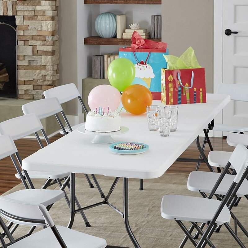 White 96'' Plastic Rectangular Portable Folding Table 2298AH