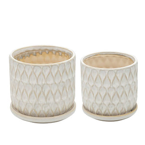 Set of 2 5/6" TEARDROP PLANTERS W/ SAUCER,WHITE