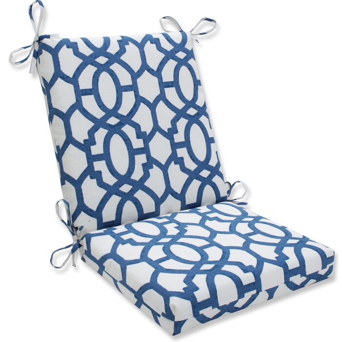 Indoor/Outdoor Dining Chair Cushion-White with Blue Pattern #9828ha