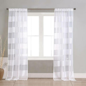 Bovingdon Pole Top Striped Sheer Rod Pocket Curtain Panels- 37" x 96" #9845ha