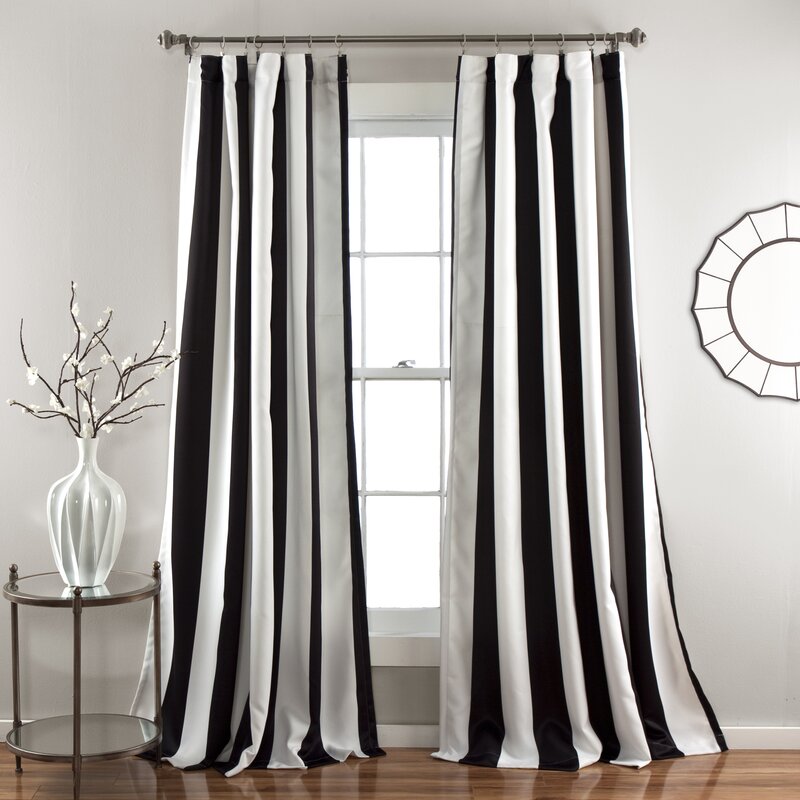 Meena Striped Room Darkening Thermal Rod Pocket Curtain Panels- Black and White Stripe #9852ha