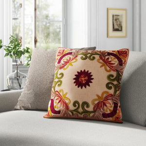Wells Cotton Floral Throw Pillow- 18" Red/ Green #9858ha