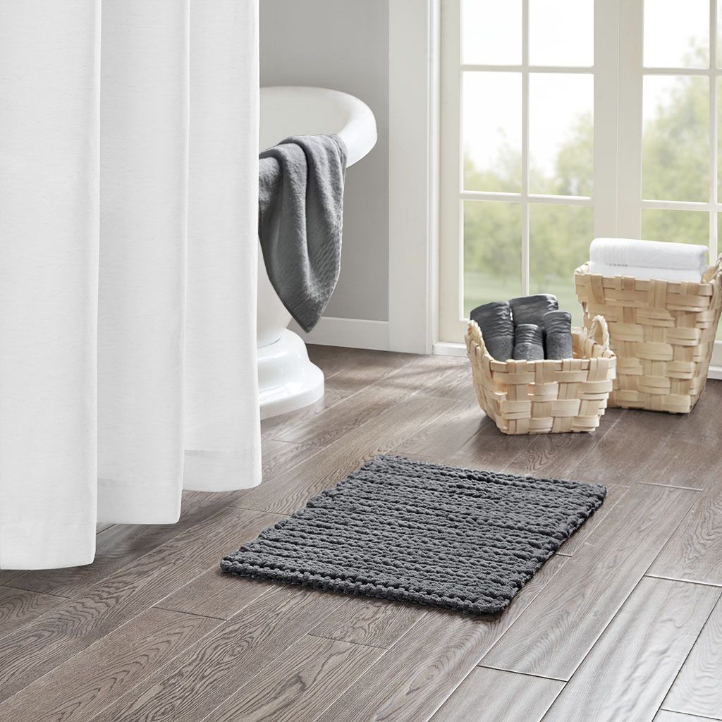 Madison Park Chenille Chain Stitch Bath Rug- Charcoal #9883ha