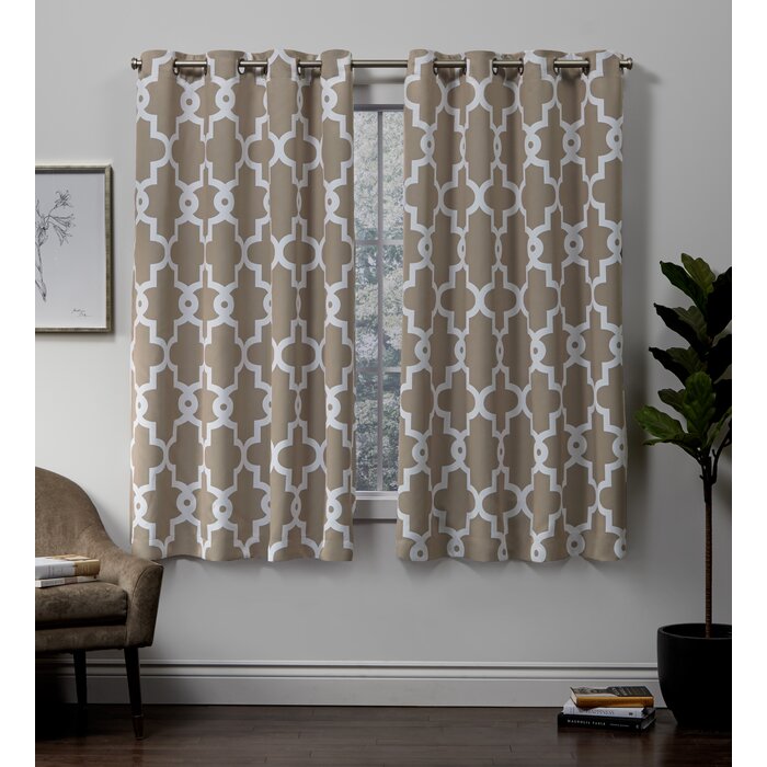 Bedelia Sateen Woven Geometric Room Darkening Thermal Grommet Curtain Panels- White #9899ha