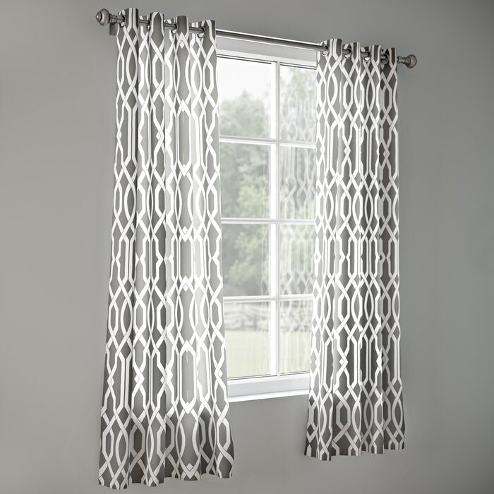 Vance Geometric Room Darkening Thermal Grommet Curtain Panels- Grey #9901ha