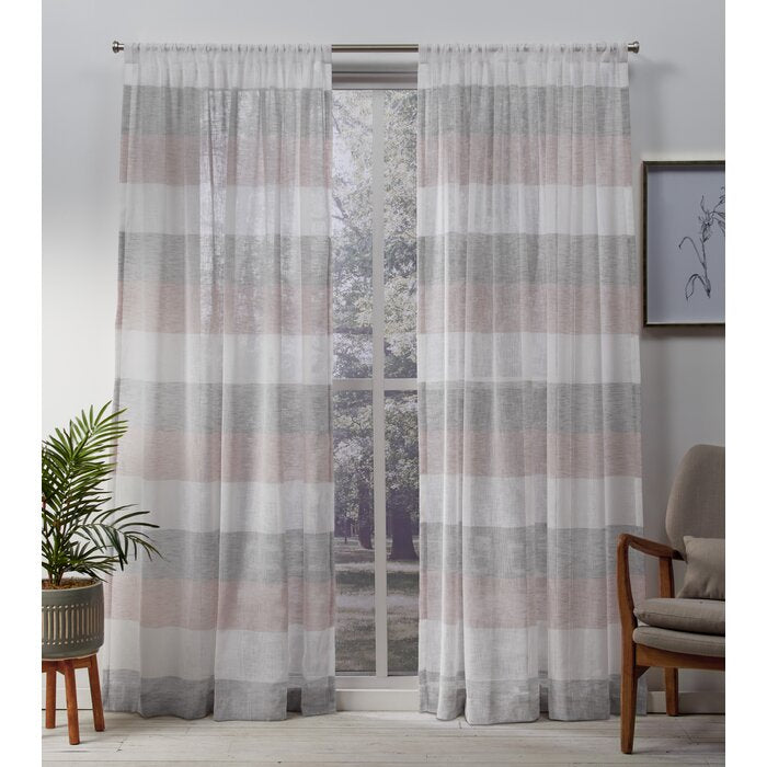 Bartow Striped Sheer Rod Pocket Curtain Panels- Dove Grey 54