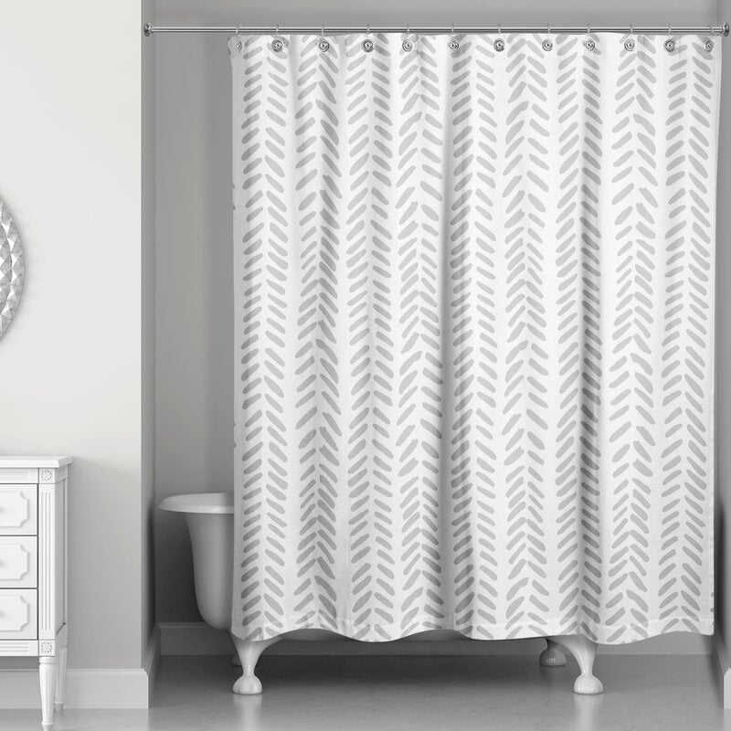 Ferrao Modern Herringbone Single Shower Curtain- Grey #9936ha