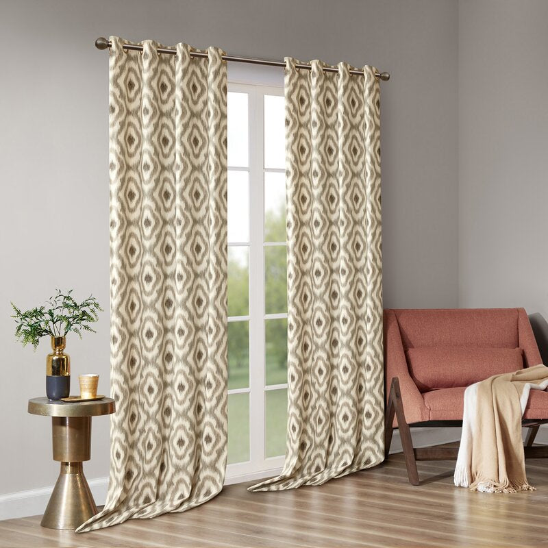 Letchworth 100% Cotton Ikat Semi-Sheer Grommet Single Curtain Panel- Taupe #9938ha