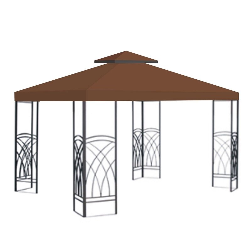 Replacement Sunshade Double Tier Canopy Top Patio Pavilion Cover- Brown #9942ha