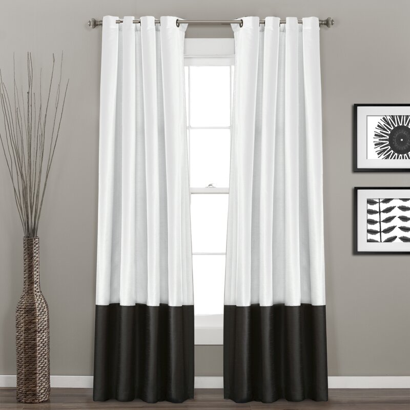 Riemer Semi-Sheer Grommet Curtain Panels- White with Black #9945ha