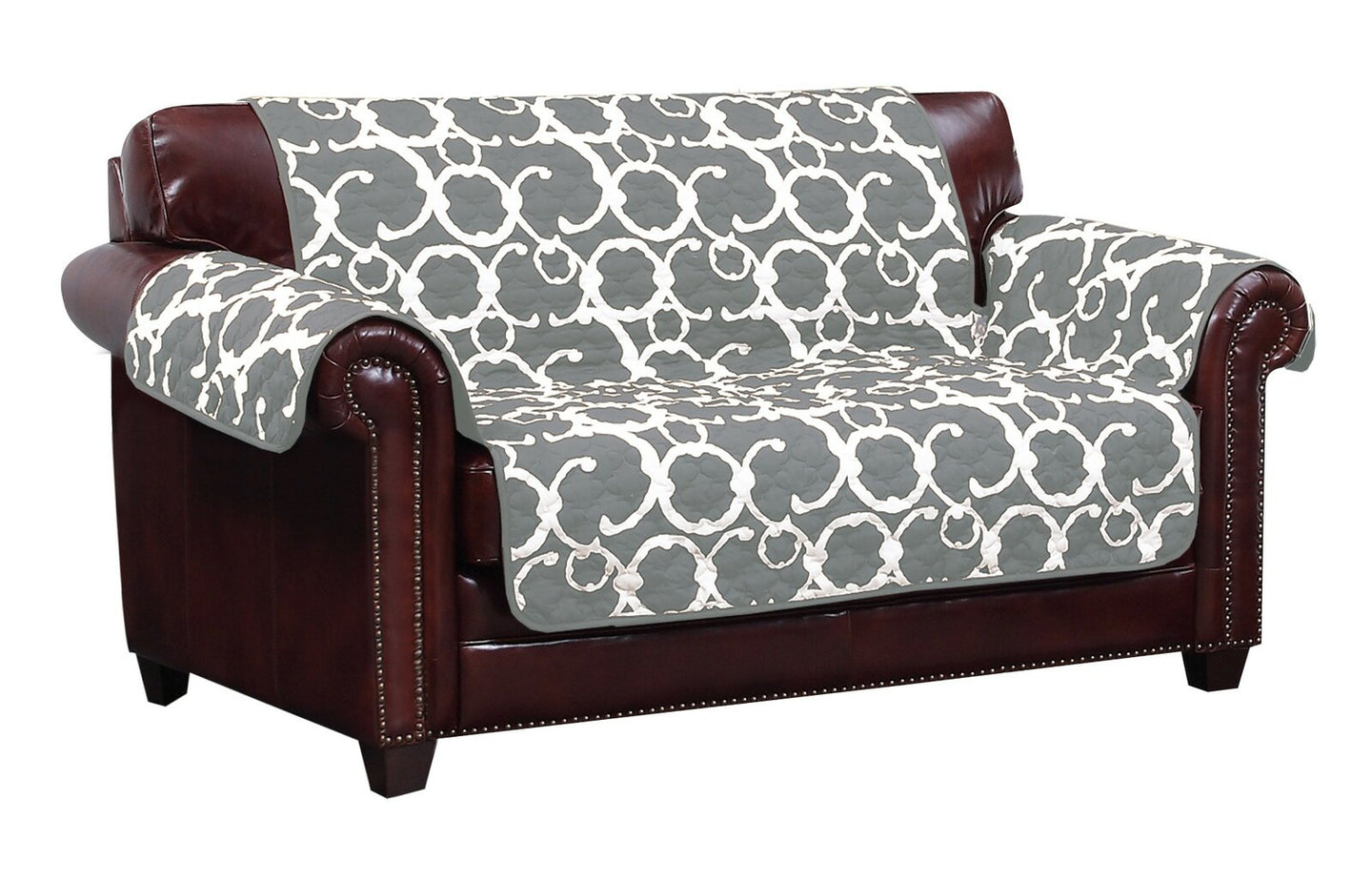 Margret Reversible Box Cushion Loveseat Slipcover- Grey #9975ha