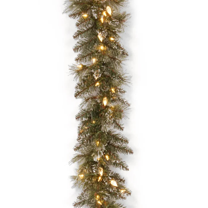 9' Glittery Bristle Pre-Lit Garland