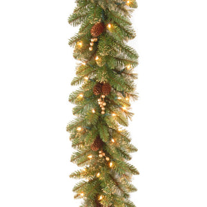9' Glittery Faux Pine Garland with 100 Clear/White Lights