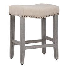 Load image into Gallery viewer, 24&quot; Inch Upholstered Saddle Seat Bar Stool (Set of 2), Antique Gray/Beige
