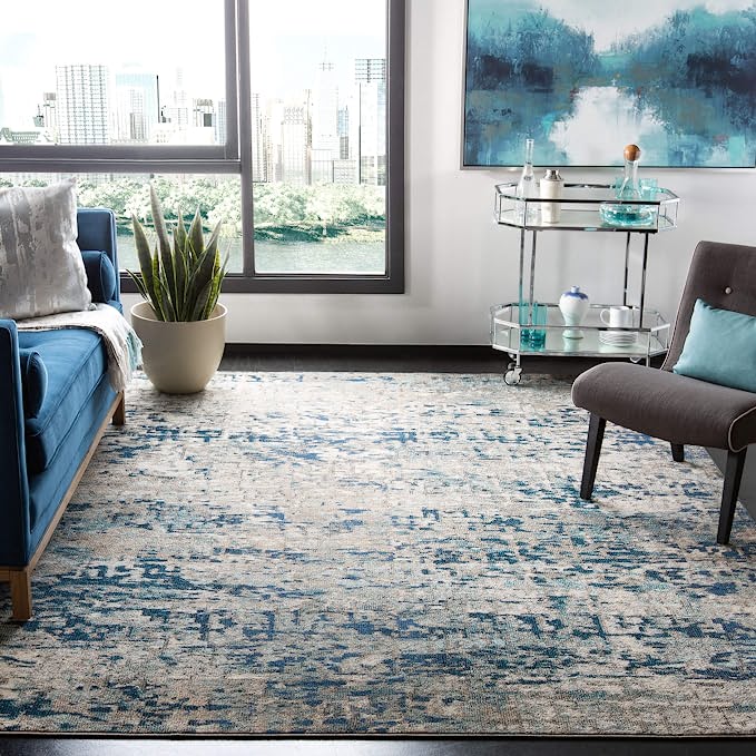 Madison Collection Modern Abstract Style Area Rug, Non-Shedding Area Rug for Living Room, Bedroom, Dining Room and Home Office, 10' x 14', Grey/Blue