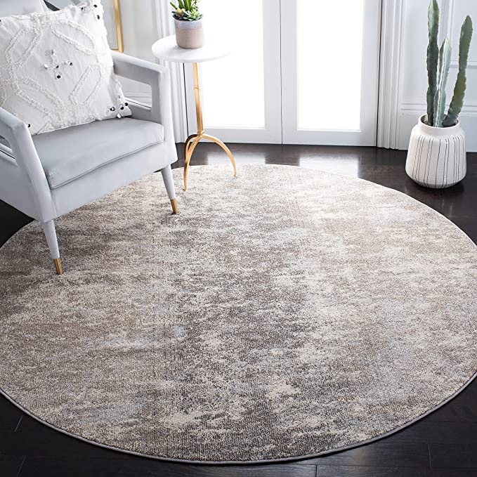 Madison Collection 10' x 10' Round Grey/Beige Modern Abstract Non-Shedding Entryway Foyer Living Room Bedroom Kitchen Area Rug